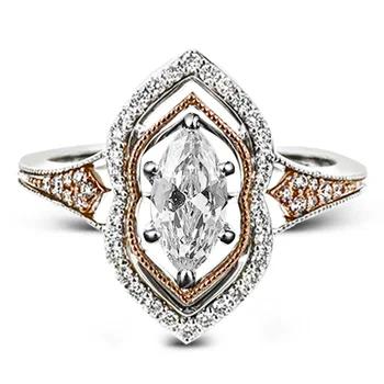 Luksus Kvindelige Crystal Zircon Sten Ring, Steg Guld Sølv Farve Vielsesringe For Kvinder Lover Geometriske Store Engagement Ring