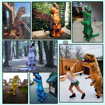 Barn julefrokost Passer til T-Rex Anime Cosplay Prop Klud Karneval, Halloween Oppustelig Dinosaur Kostumer til Børn Voksne
