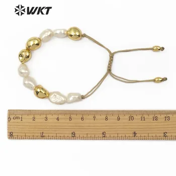 WT-B454 Naturlige ferskvands Perle Armbånd i Hvid Perle Med Guld Dyppet En Håndlavet Perler Armbånd Fine Perle Smykker 23045