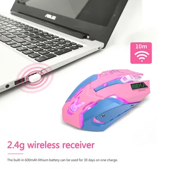 USB Wireless Gaming Mouse Pink Computer Professionelt E-sport Mus 2400DPI Farverige Baggrundsbelyst Tavs Musen til Lol Data, værdiboks til Bærbar Pc