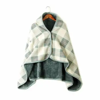 Mode Plaid flannel+polar fleece tæppe Varm dovne shaw sjal tæppe Med knappen Home Office ben, knæ strik poncho håndklæde