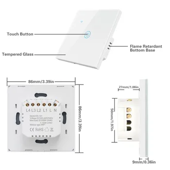 WIFI Smart Touch-Knappen lyser, Skifte Interruptor 86 Glas Wall Panel 1~4 bande,Tuya/SmartLife APP Fjernbetjening WorkWith Alexa 2334