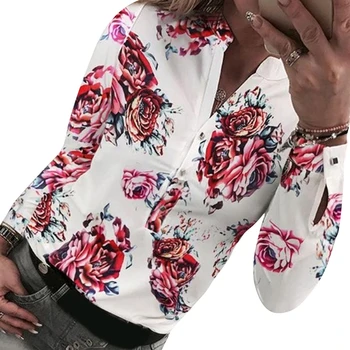 Kvinder Shirts Blomstret Bluse med Lange Ærmer Shirts Kvinder Camisas Femininas Udskrivning Knap Kvinder Shirts Til Foråret Toppe Bluse