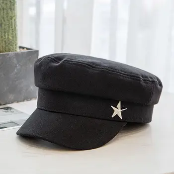2020 Foråret Efteråret Kvinders Flad Top Militær Cap Nitte Retro Mode Avisdrenge Hatte Sorte Baretter Bomuld Kvindelige Casual Maler Hat
