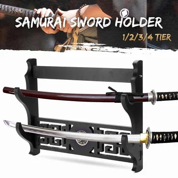 1/2/3/4 Tier Samurai-Katana Sværd Holder Sort Beslag Rack Bøjle Vise Vægbeslagene Beslag Hjem Dekoration Taiji Yin Yang