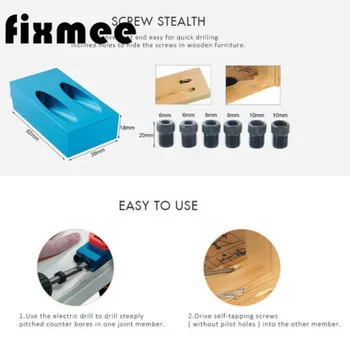 Fixmee Mini Træbearbejdning Lomme Hul Jig Kit 6/8/10mm 15 Graders Vinkel Adapter Bor Guide Træbearbejdning Adapter DIY Tømrer-Værktøjer