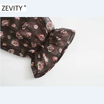 Zevity Nye kvinder vintage puff ærmer blomster print casual bluse med smock kontor dame smarte sløjfe bundet krave flæser shirt, toppe LS7140 246