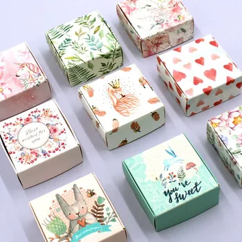 Papir bryllup candy box 65x65x30mm 20pcs pakning ny stil for flamingoer /blomst /hjerte/kanin smuk form, print fly box 24924
