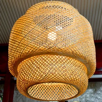 Loft lysekrone hjem Led chandelierHandmade Bambus Lampeskærm Vedhæng Loft Restaurant Midtergangen lampeskærme Væver Hængende Lys