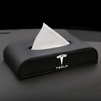 Bil Armlæn max Dashboard-Blok Type Væv, Kasse Læder Papir Box Holder Til Tesla Model 3 S X Y Logo Bil Styling Tilbehør