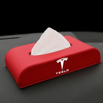 Bil Armlæn max Dashboard-Blok Type Væv, Kasse Læder Papir Box Holder Til Tesla Model 3 S X Y Logo Bil Styling Tilbehør