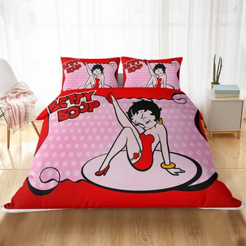 Hjem Tekstil 3D-Betty Boop Sengetøj Sæt Dynebetræk Pudebetræk Sat Soveværelse Sengetøj Twin-Dobbeltværelse med Queensize-King Size til Voksne Piger