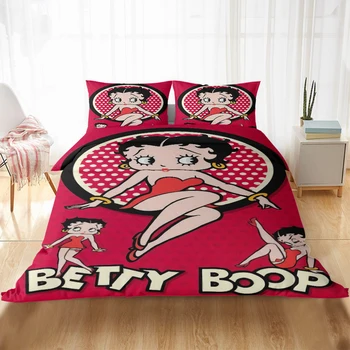 Hjem Tekstil 3D-Betty Boop Sengetøj Sæt Dynebetræk Pudebetræk Sat Soveværelse Sengetøj Twin-Dobbeltværelse med Queensize-King Size til Voksne Piger