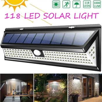 Sol Lampe 118 LED PIR bevægelsesføler Lampe Udendørs IP65 Vandtæt Sol Haven Lys Nødsituation Sikkerhed Lys, Sol væglampe
