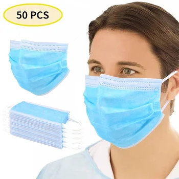 50 Stk 3 Lag Disponibel Maske Anti Støv Munden-dæmpe ansigtsmasker Mænd Kvinder Anti Tåge Ansigt Munden Masker Åndbar Munden Dække