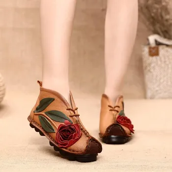 Kvinder sko Nye Retro casual sko foråret efteråret national stil broderet Ægte Læder komfortable Holde varmen Kvinder sko