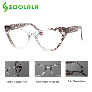 SOOLALA Cat Eye Briller til Læsning Kvinder Briller Ramme Leopard Printet Cateye Briller Presbyopic +0.5 0.75 1.0 1.5 2.0 4,0
