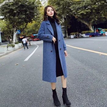 Vinteren Kvinders uldne frakke vinter kvindelige lange blå uldne frakke koreanske Frakker & Jakker kvinder, tykke Uld & Blends frakke lang frakke
