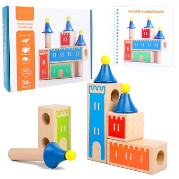 Montessori Kid Legetøj i Træ Ændre Dream Castle byggesten IQ Uddannelse Spil for Børn 3d Blokke Gaver til Jul