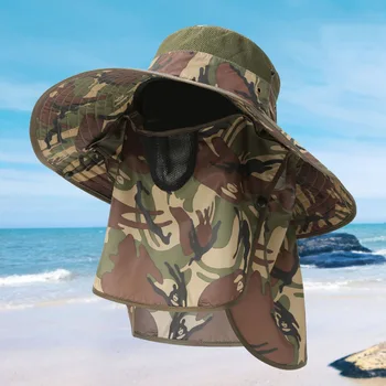 Mænd Camouflage solhat Udendørs Fiskeri SPF 50+ UV-Cap Protection14cm Stor Spand fyldt til Randen Hatte Med Maske Tørklæde For Fuld ansigtsmaske, som XA288F