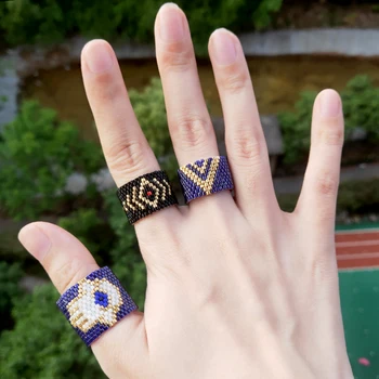 FAIRYWOO Håndlavet Beaded Ring sæt Kvinde Figur Tyrkiet Onde Øje Sort Etnisk Geometriske Ring Mode Venskab Brev Miyuki Ring