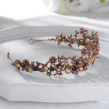 Barok Vintage Lilla Krystal Brude Blomster Tiaras Crown Hoved Stykker Sort Rhinestone Festspil Kroner Bryllup Hår Tilbehør