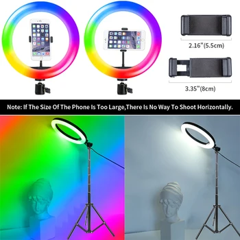 8/10/13inch LED RGB Ring Lys Professionel Fotografering Belysning Farverige Ringlight Med 20 cm 160 cm Stativ og Stå, For Vlog Video