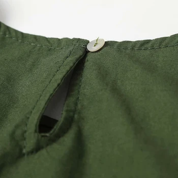 2020 Foråret Efteråret Kvinder vintage grøn Hule Ud Broderi Toppe Og Bluser, Korte Ærmer Solid Skjorter Kvindelige Blusas Camisas