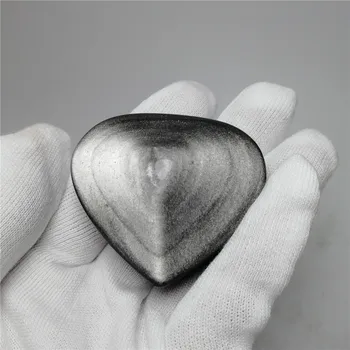 34-48 mm naturlig sølv obsidian rå sten poleret kærlighed hjerte af sten for kvinder gave
