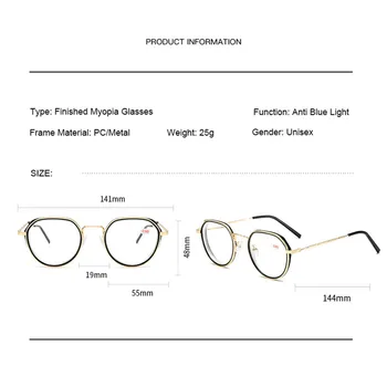 Ahora Retro Polygon Briller Ramme for Nærsynethed 0 -1.0 1.5 2.0 2.5 2.5 3.0 3.5 4.0 Færdig Nærsynethed Optiske Briller Kvinder Mænd