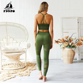 FDBRO Yoga Sæt Problemfri sportstøj til Kvinder, Fitness Tøj, Træning, Sport Bh Leggings Bukser Sport Passer til Kvinder Fitness Tøj