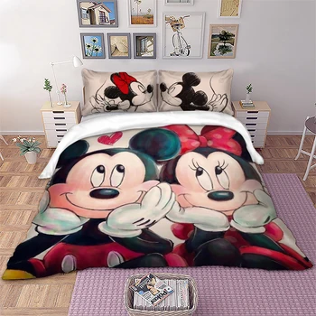 Disney Mickey, Minnie Mouse Sengetøj sæt Kids Tegnefilm Disney Dynebetræk Pudebetræk Tvilling, Fuld, Dronning King Size seng sæt 26976