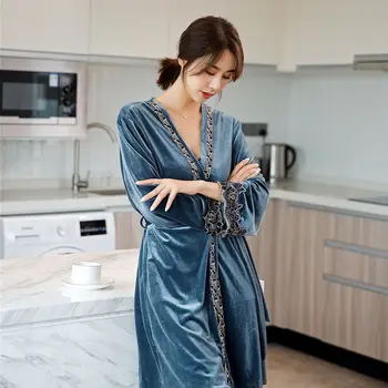 2020 Nyeste Stil Pyjamas Kvinder Foråret og Efteråret Lange Ærmer Tre-Stykke Homewear Sæt Sexy Bryst Bælte Pad Natkjole Vinter
