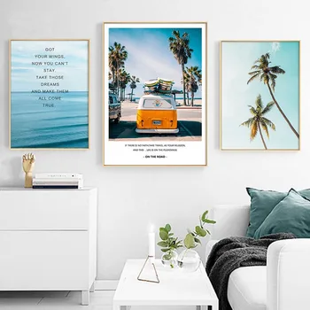 Moderne Landskab Plakat Tropiske Hav Palm Tree Bus Væg Kunst Inspirerende Lærred Maleri Billede Stue Boligindretning