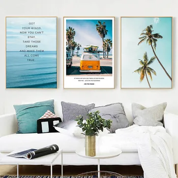 Moderne Landskab Plakat Tropiske Hav Palm Tree Bus Væg Kunst Inspirerende Lærred Maleri Billede Stue Boligindretning