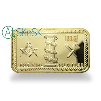 100pcs/masse Engros-999 Fint forgyldt religiøse Frimurer symbol guldbarrer bar Europa Frimurer mønt guld bar for samlinger