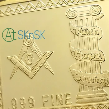 100pcs/masse Engros-999 Fint forgyldt religiøse Frimurer symbol guldbarrer bar Europa Frimurer mønt guld bar for samlinger
