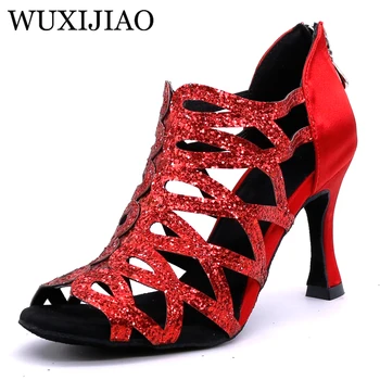 WUXIJIAO Latin dance sko til kvinder, vals sko Salsa ballroom dance sko shoes de baile latino mujer sort rød sko til kvinder