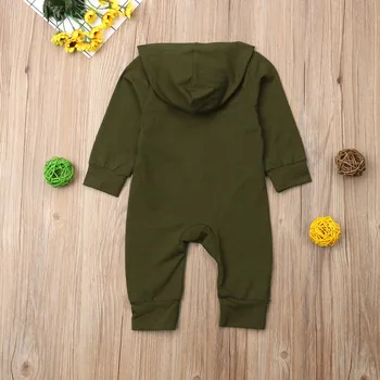 Cute Baby Børn Drenge Piger Spædbarn Hætteklædte Romper Buksedragt Soild Army Grøn med Enkelt-Breasted Tøj Tøj