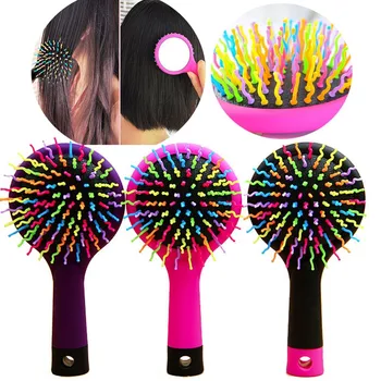 Magic Rainbow Hair Brush Farverige Hoved Massage Og Glat Hår Volumen Hårbørste Styling Bærbare Håret Tangle Børste Med Spejl