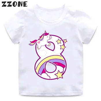 Drenge/Piger tillykke med Fødselsdagen Unicorn Nummer 1-9 Bue Print T-shirt Baby Tegnefilm Sjove T-shirt Børn Fødselsdagsgave Tøj,HKP5238 2775
