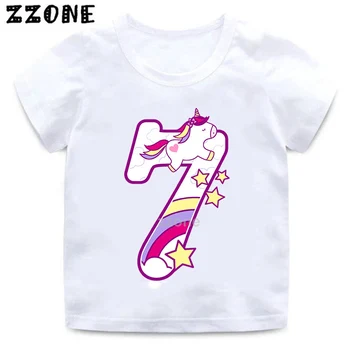 Drenge/Piger tillykke med Fødselsdagen Unicorn Nummer 1-9 Bue Print T-shirt Baby Tegnefilm Sjove T-shirt Børn Fødselsdagsgave Tøj,HKP5238