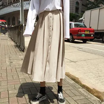Elegant Knap Maxi Nederdele til Kvinder Foråret Sundress 2021 ZANZEA Casual Høj Talje Lange Vestidos Kvindelige Solid Robe Plus Størrelse 5XL