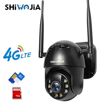 SHIWOJIA IP-Kamera, 4G SIM-Kort, Wifi 4X Digital Zoom PTZ Videoovervågning Black Dome Trådløse GSM Sikkerhed Udendørs P2P SD-Kort