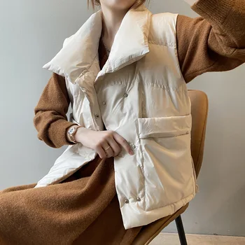Ned Bomuld Vest Women ' s 2020 Nye Efterår og Vinter koreanske Løs Mode Lomme Vest Ydre Slid Varm Vest 0976