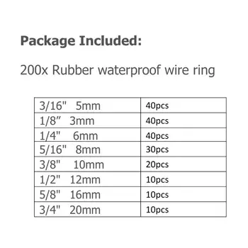 200Pcs/max Gummi-Ring pakningssæt for Wire Kabel-Sort Sortiment Sæt