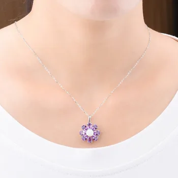 Hutang Opal Vedhæng Naturlig Gemstone Ametyst Massiv 925 Sterling Sølv Halskæde Fine Mode Blomst Smykker til Kvinder Bedste Gave