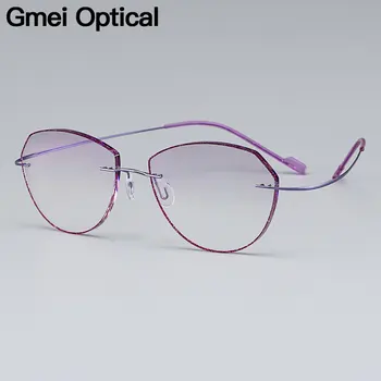 Gmei Optisk Klassiske Ultra-lys Lilla Titanium Legering Kvinder Uindfattede Briller Ramme Med Gradient Lilla Nuance Plano Linser T80897