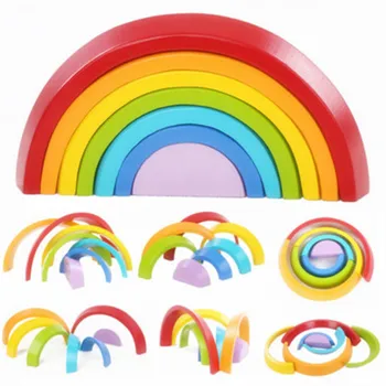 Bedste Salg Farverige Træ-Blokke Legetøj Kreative Rainbow Montering af Blokke Spædbarn Børn Uddannelsesmæssige Baby Unisex Legetøj 7Pcs/Sæt 28286