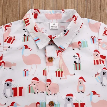 Pudcoco Toddler Dreng Tøj Jul Print kortærmet Shirt, Toppe, Korte Bukser 2stk Udstyr Bomuld Tøj 28348